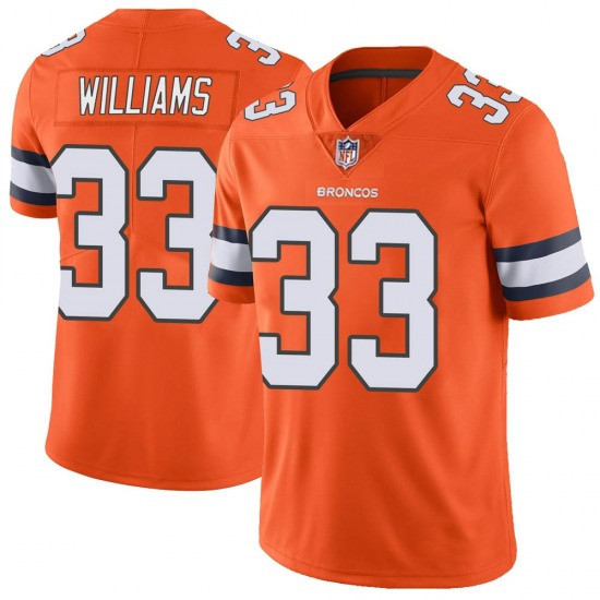 Men's Denver Broncos #33 Javonte Williams Orange Color Rush Vapor Untouchable Limited Stitched Jersey